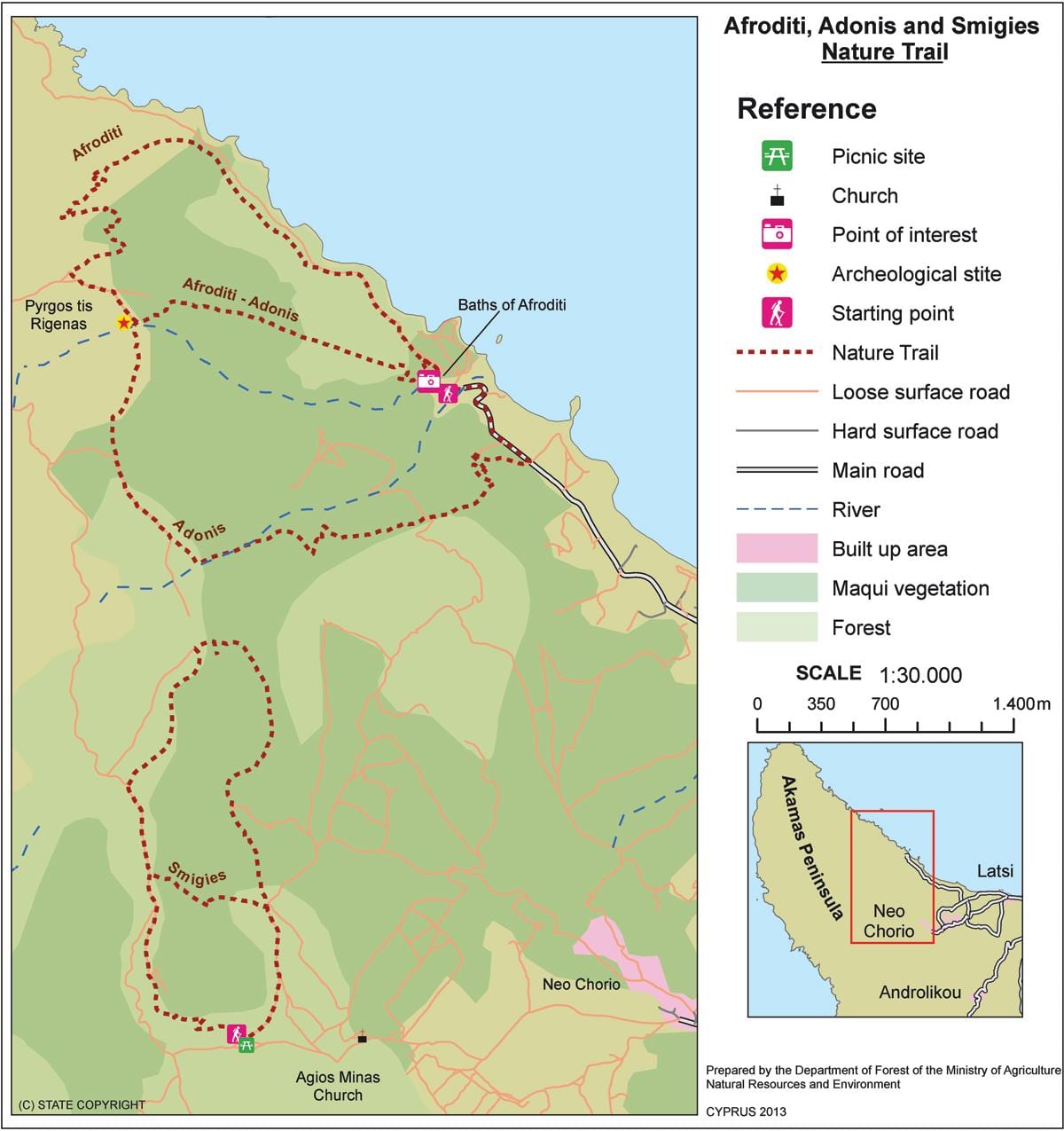Mapa de afrodite trilha Chipre 