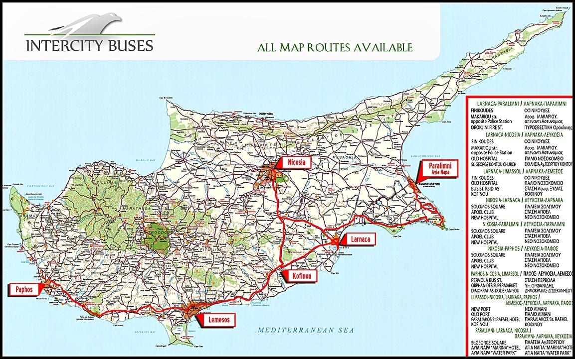 Chipre ônibus mapa de rotas