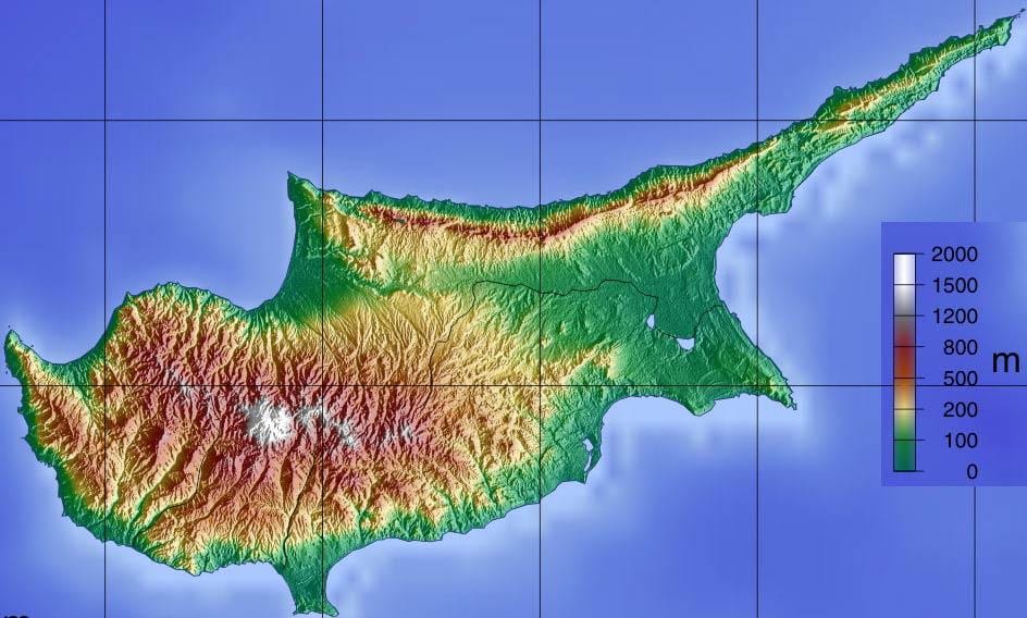 Mapa de Chipre montanhas