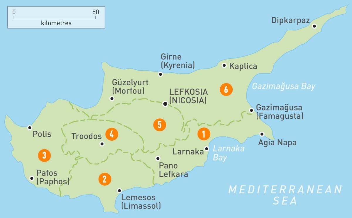Mapa de Chipre regiões 