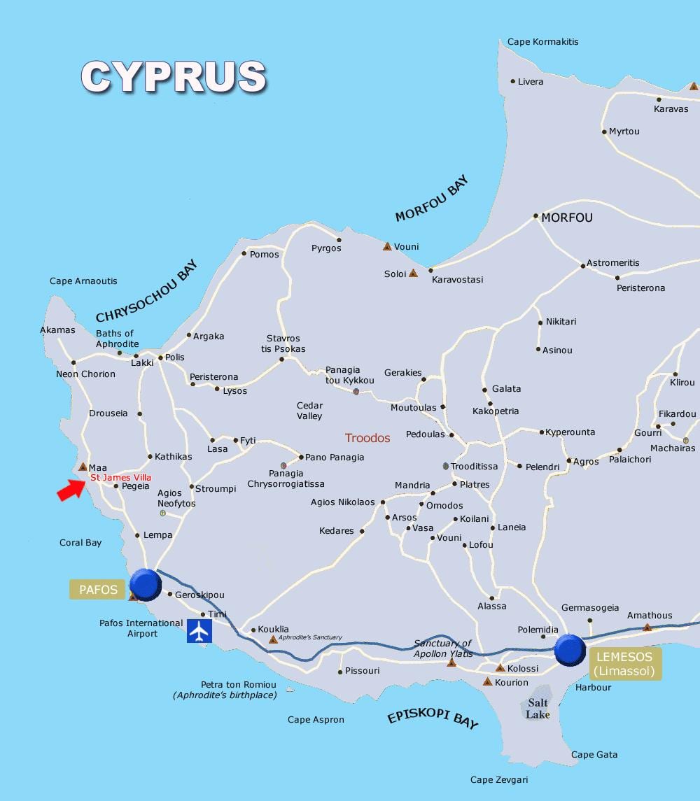 Mapa da baía do coral Chipre