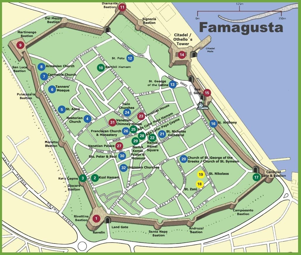 mapa de famagusta, Chipre do norte