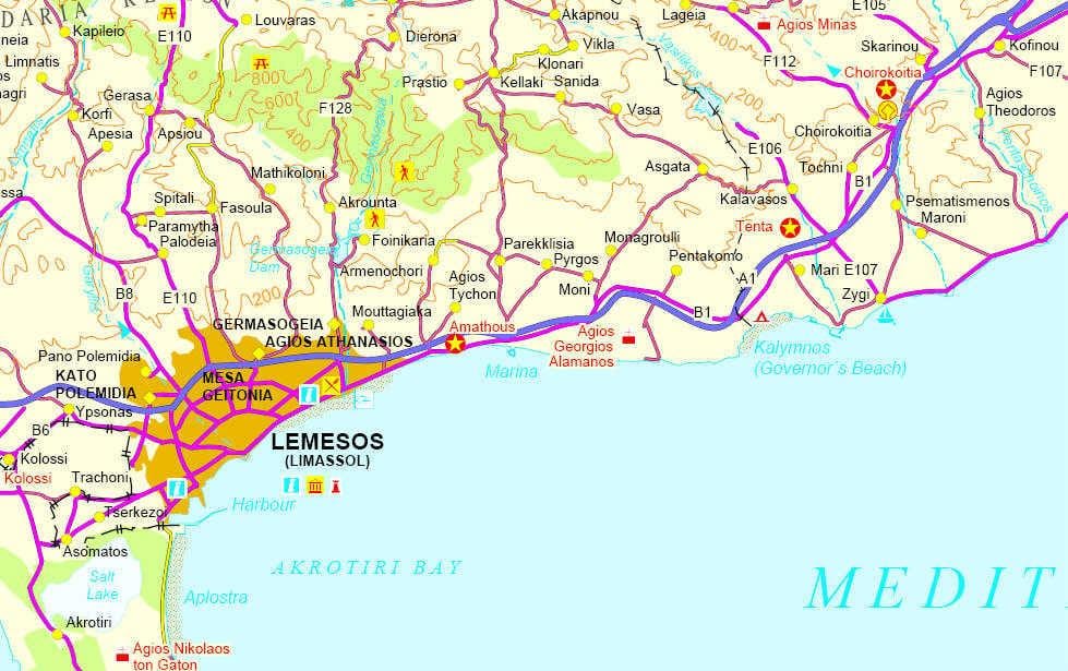 Chipre campos de golfe mapa