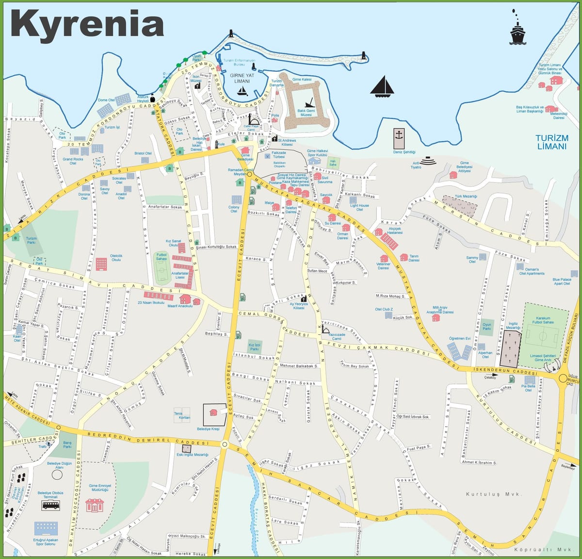 mapa de Chipre do norte de kyrenia