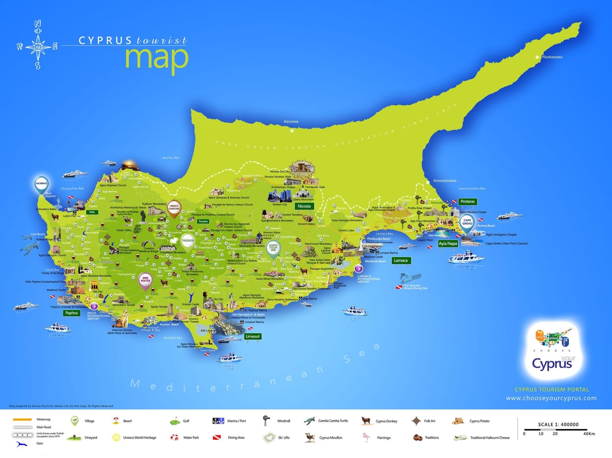 Mapa da praia lara Chipre