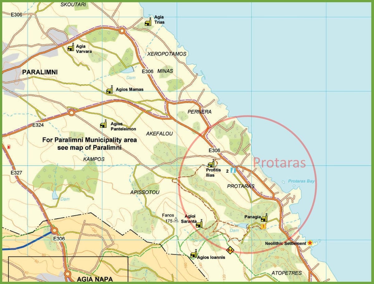 mapa de rua de protaras, Chipre