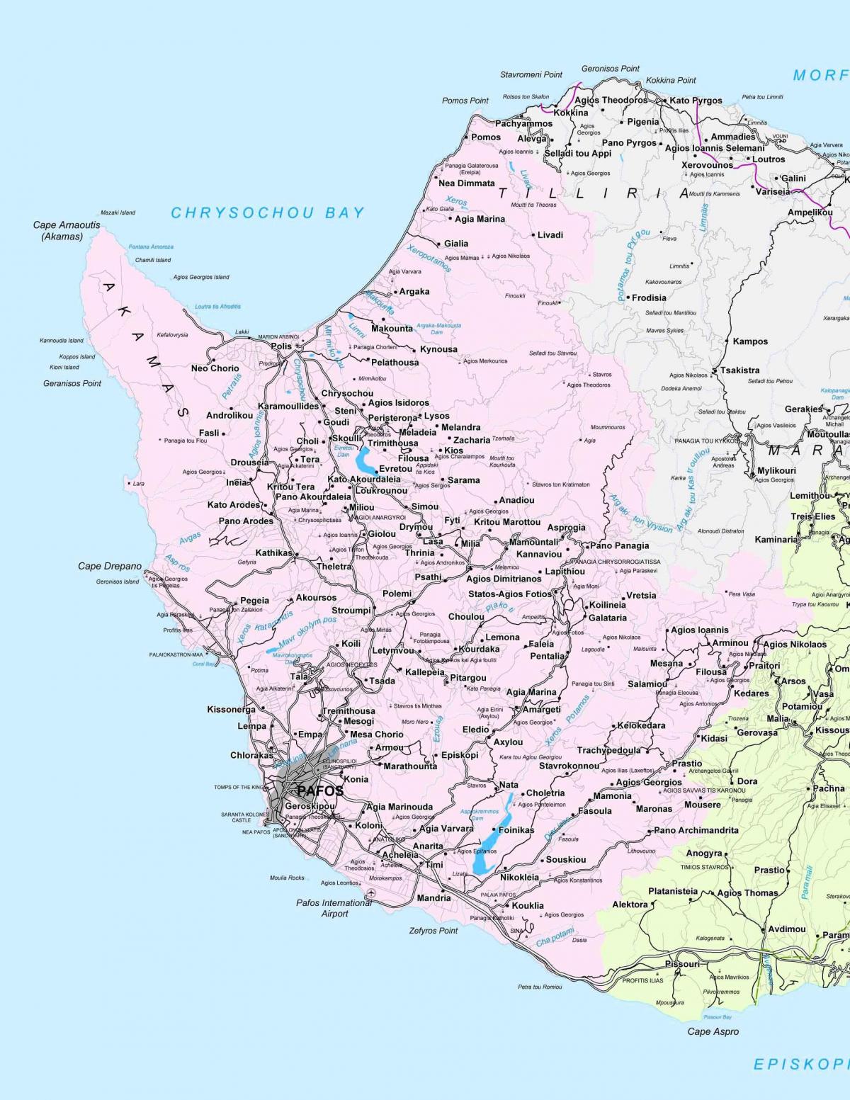 mapa de rua de pafos, Chipre