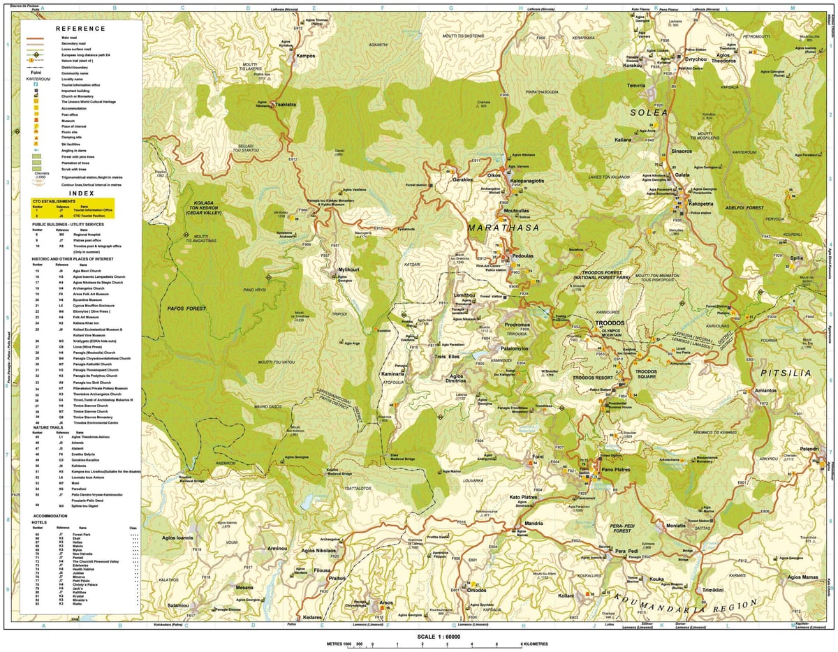 mapa das montanhas troodos Chipre