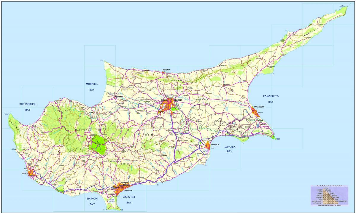 Mapa das melhores praias de Chipre