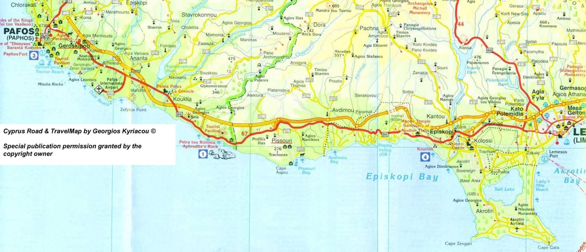 Mapa de pissouri praia Chipre 