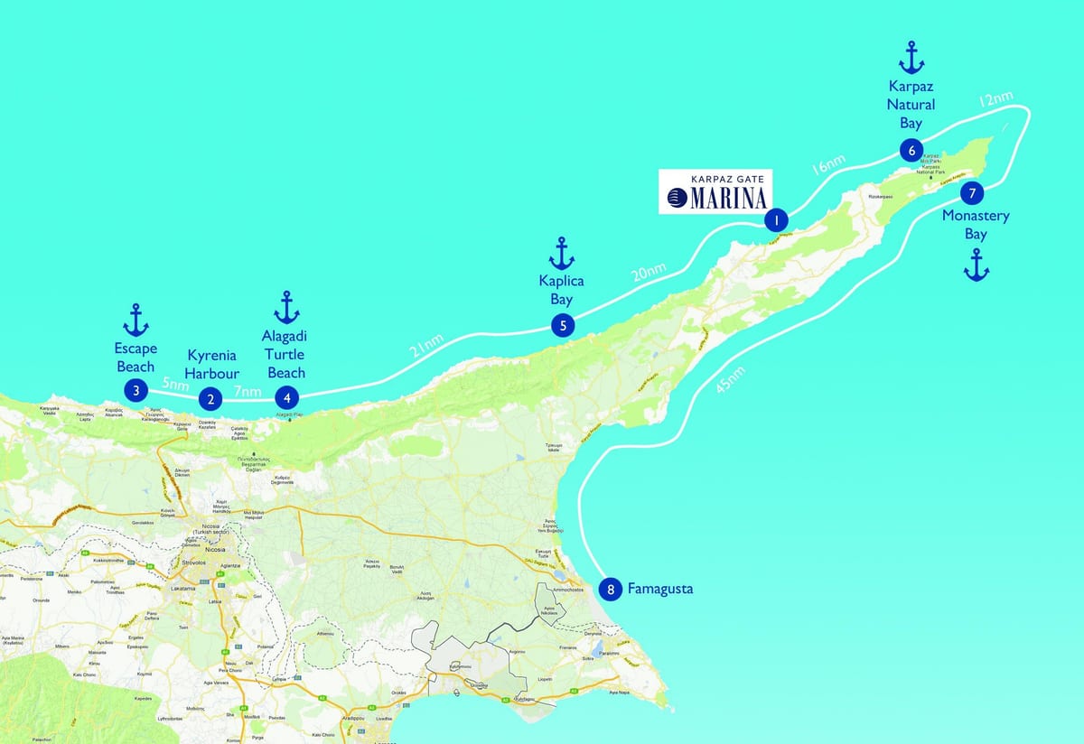 Mapa da praia da tartaruga Chipre