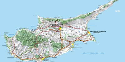 Mapa de Chipre pontos de cruzamento de fronteiras