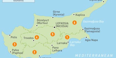 Mapa de Chipre regiões 