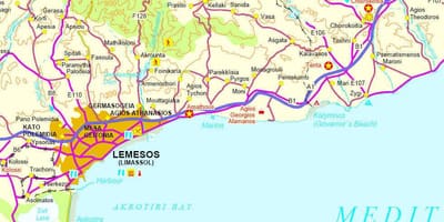 Chipre campos de golfe mapa