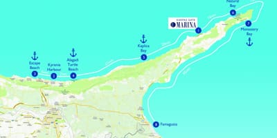 Mapa da praia da tartaruga Chipre