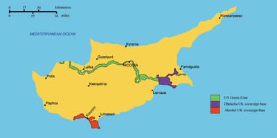 Mapa do sul de Chipre